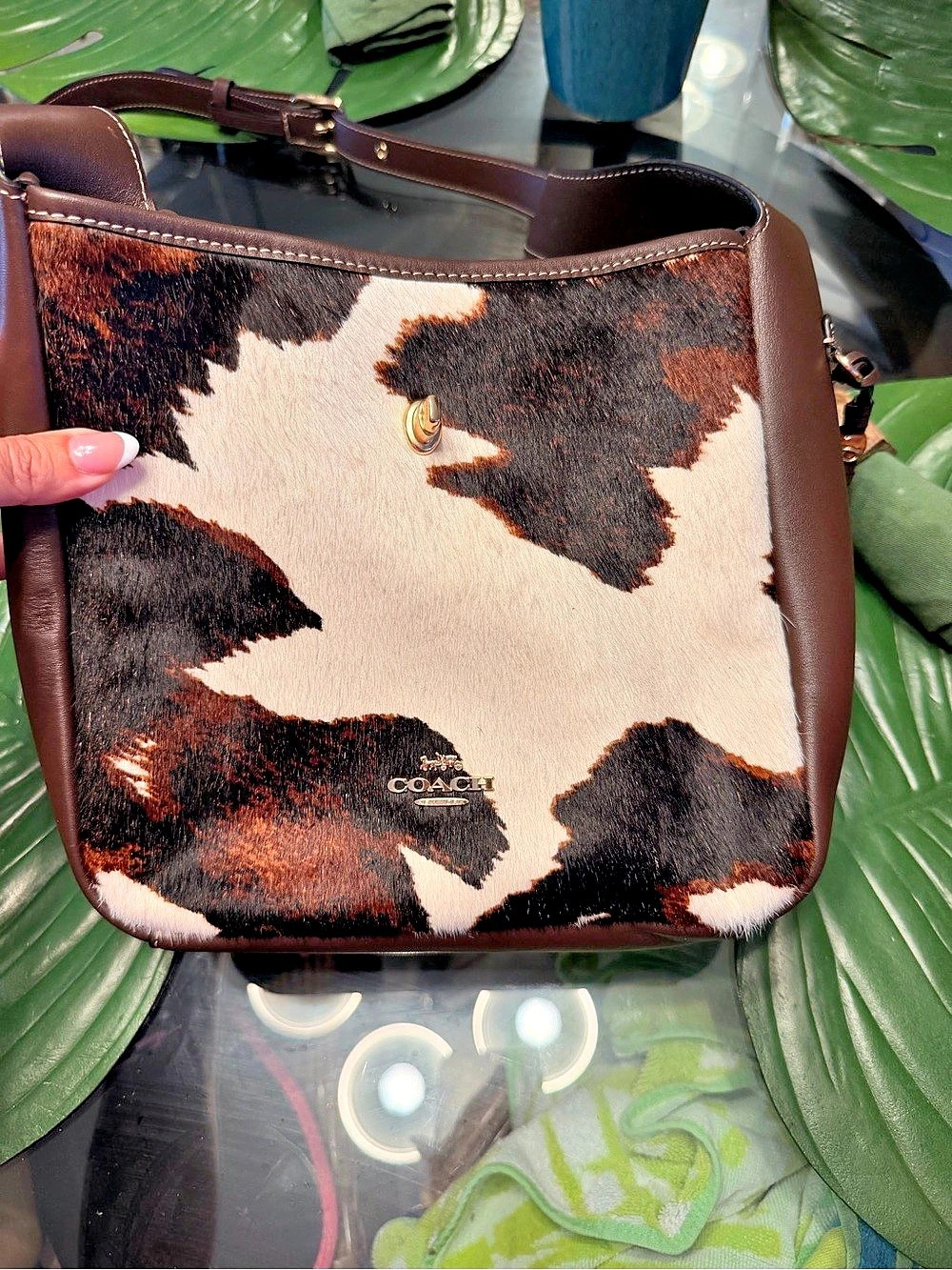 Coach Cow Print Shoulder Bag in Brown & Cream Like New